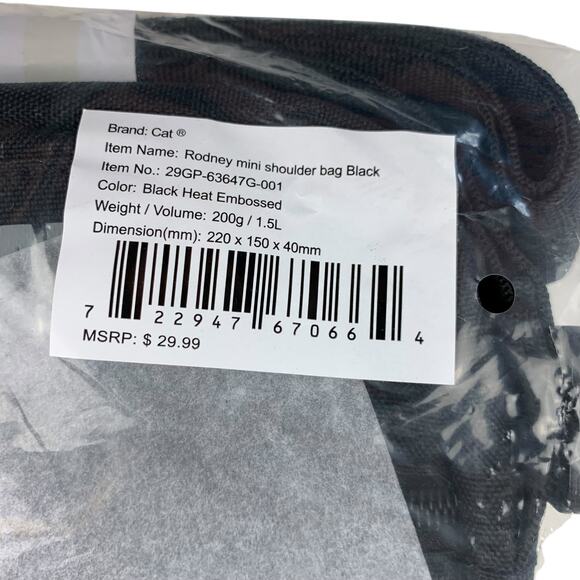New CAT Caterpillar Rodney Mini Shoulder Bag Black Nylon Pockets - Picture 5 of 5